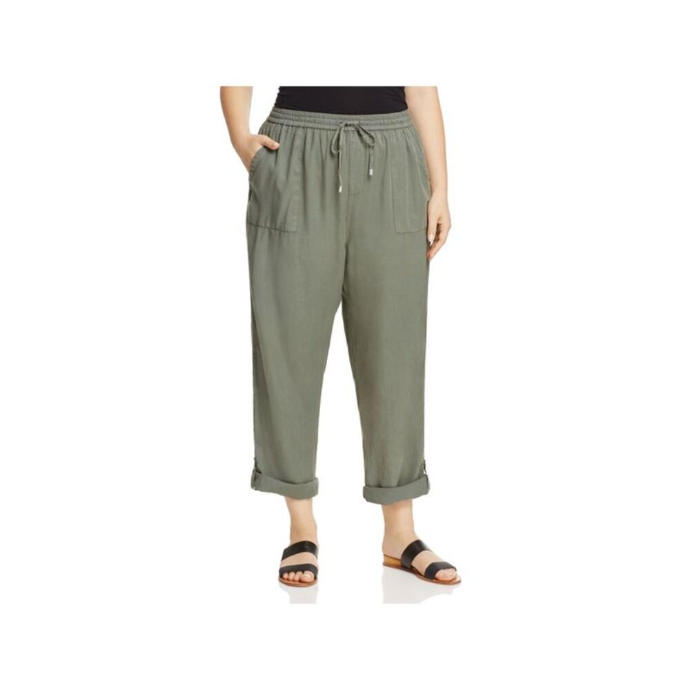 COLLECTION BY BOBEAU Womens Green Tie Cropped Rolled Hem Wide Leg Pants Plus 2X